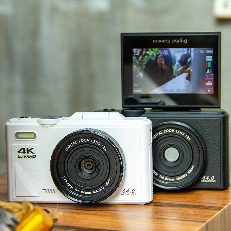 Kamera foto profesional Camcorder layar lipat Digital Zoom 4k Video kamera Retro