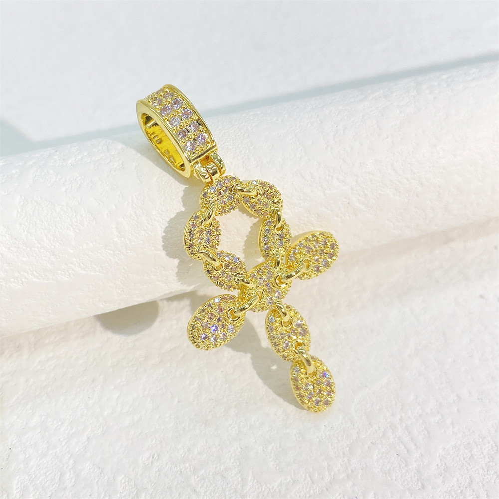 Kustom 925 perak murni perhiasan bling 18K berlian lapis emas moissanite rantai Bianca salib liontin