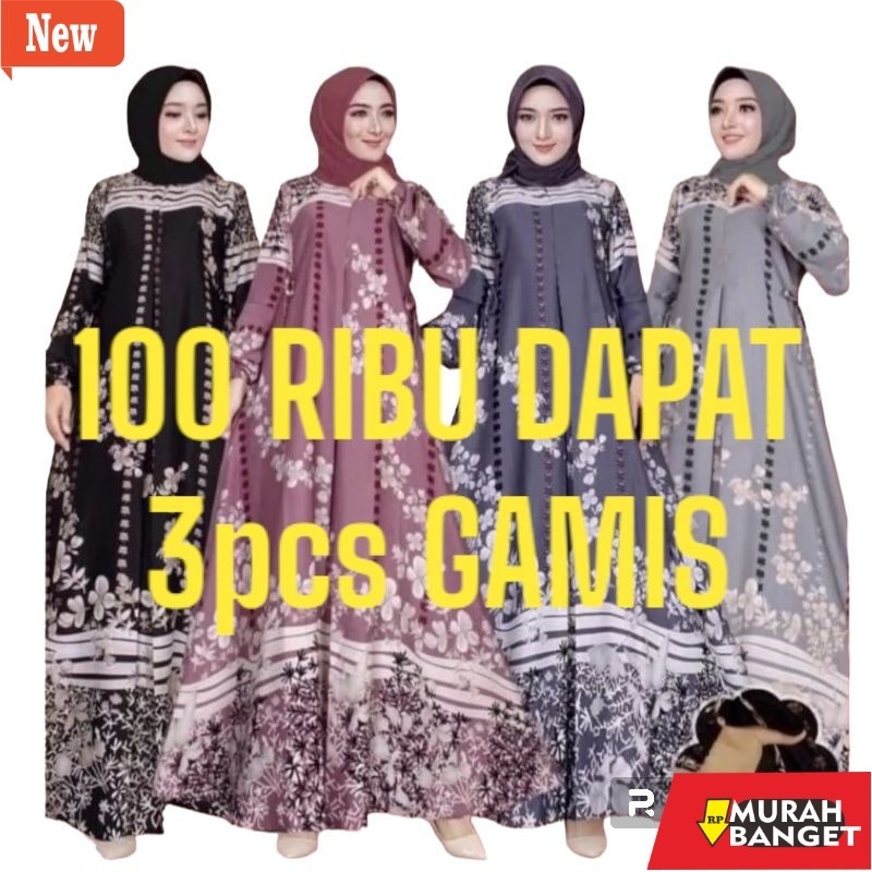 Gamis untuk  LEBARAN- Gamis Hyget 100ribu Dapat 3pcs Warna Motif Premium Busui Jumbo