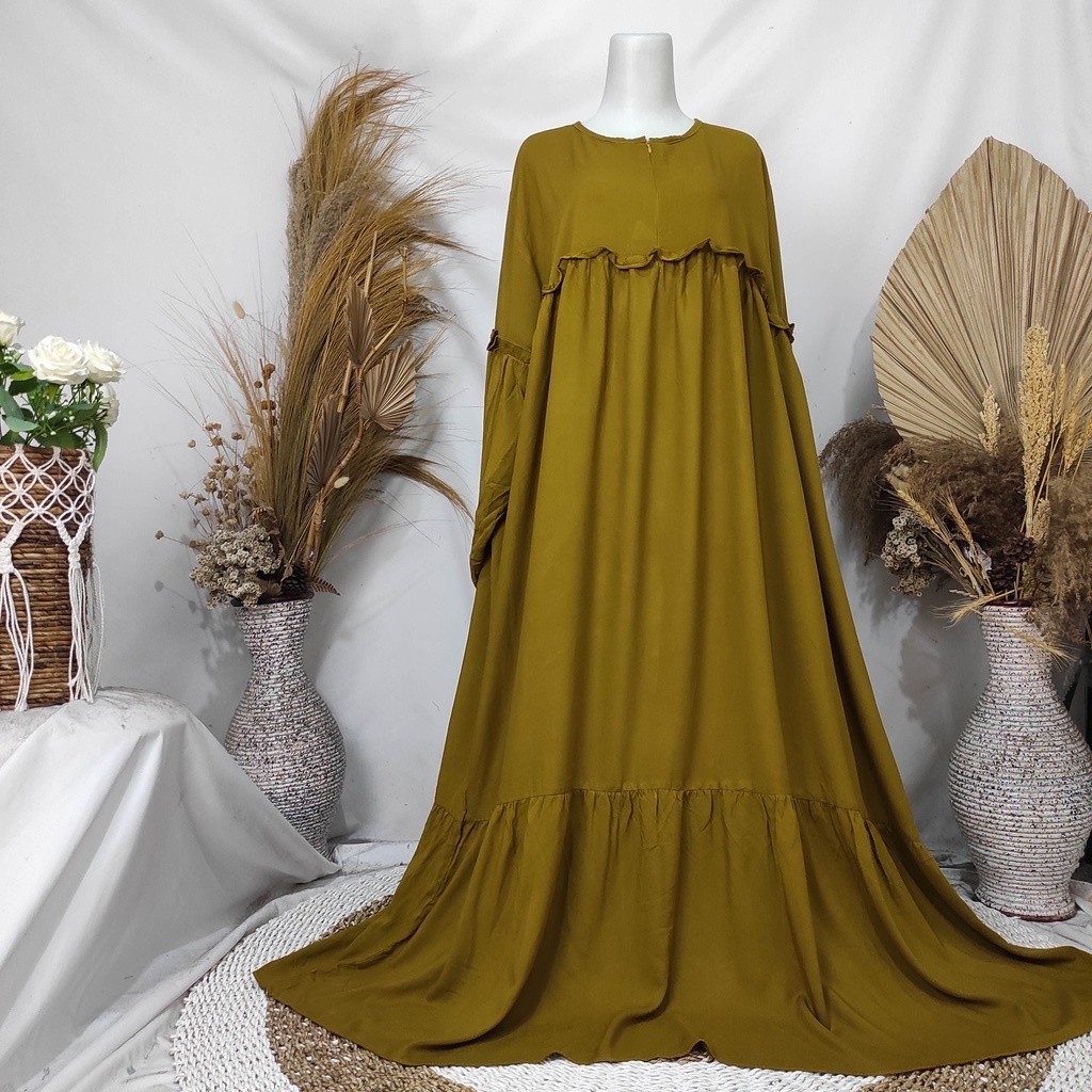 GAMIS WANITA UNTUK LEBARAN- BEVERLY DRESS | Gamis Jumbo LD 140cm Panjang 140cm