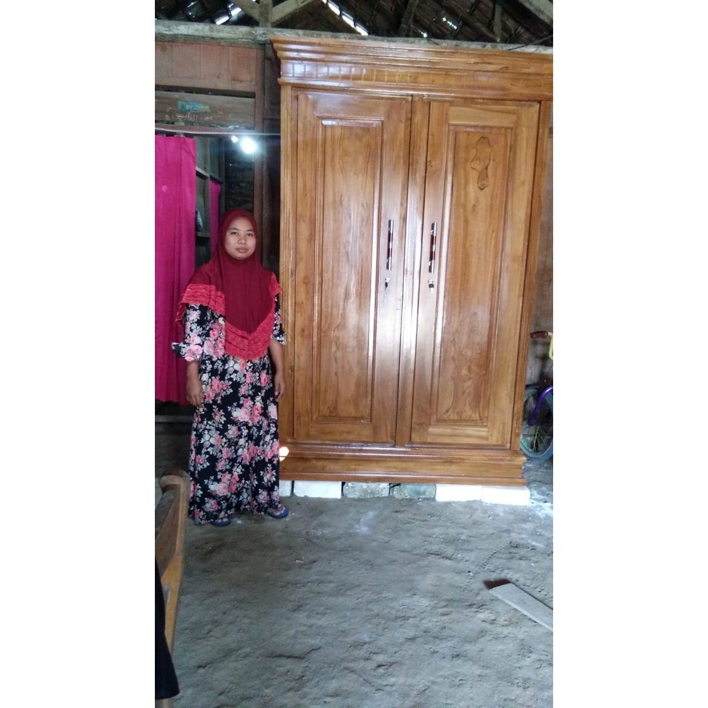 

PROMO SPESIAL Almari Lemari Pakaian Mewah Minimalis Kayu Jati Solid Natural 2 pintu