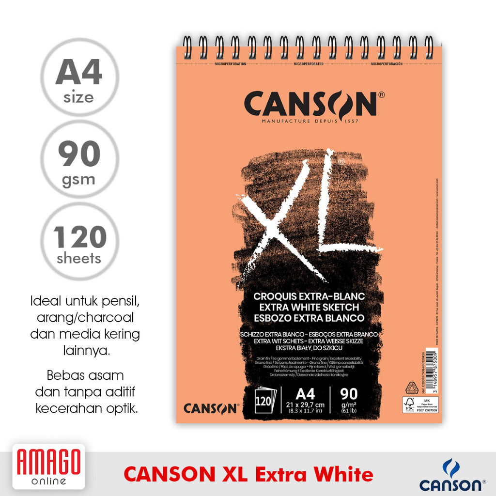 

CANSON XL Extra White Blanc Putih - 120 sheets - A4 - 90 gsm (Album) 200787500