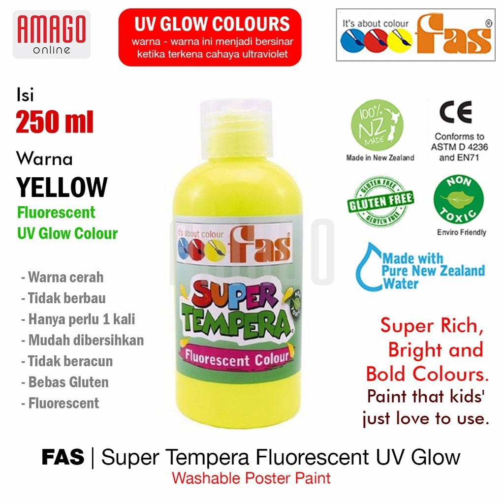

Cat Poster Lukis FAS Super Tempera Washable Fluorescent UV Glow Paint 250 ml - Yellow