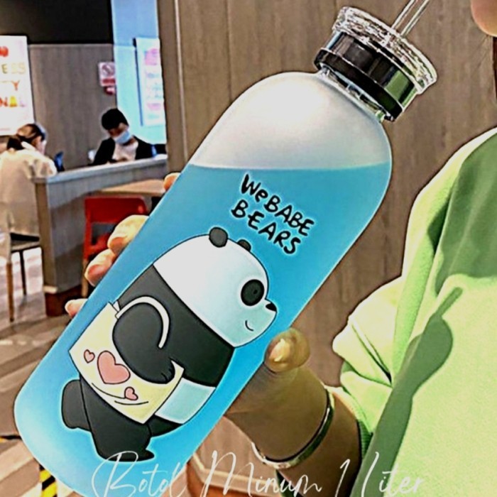 BOTOL MINUM WE BARE BEARS 1000ML 1 LITER 2IN1 POLOS SEDOTAN MINISO