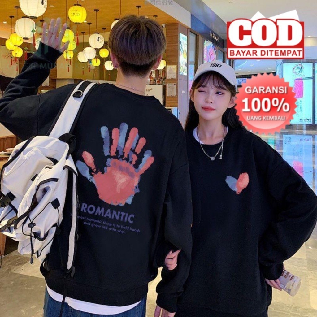 DEFARA'STORE AURA New Arrival Sweater | Crewneck Motif Romantic Hand Sweater Romantis Crewneck Pria 