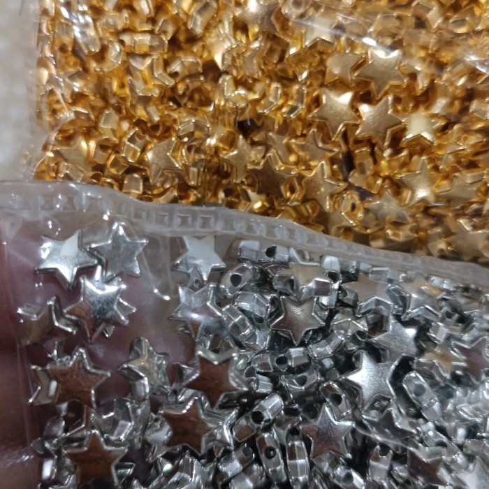 Manik mote Bintang Silver, Gold 8mm Kecil