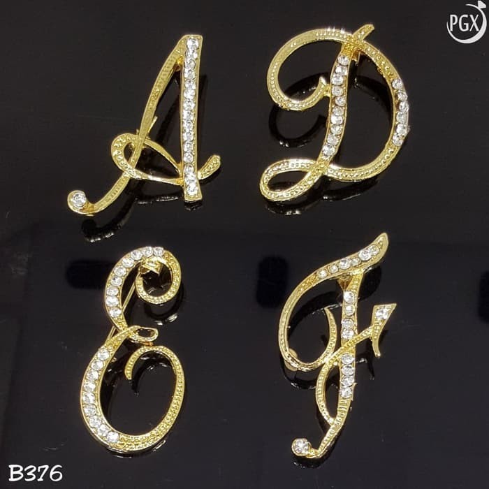 NEW Bros Huruf Inisial Nama Aksesoris Hijab Jilbab - B376 NEW - Gold, Tulis Huruf