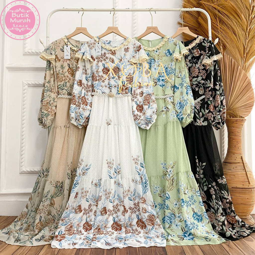 Xoba Fashion 3522 Busana Muslim LD 100 Gaun Kasual Wanita Ceruti Full Furing Free Sabuk Mutiara