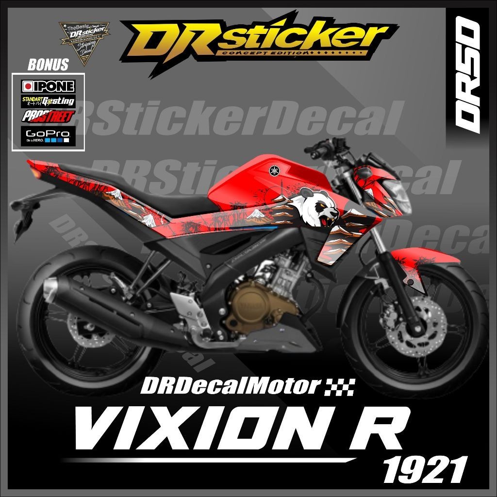 Variasi Decal Vixion R Variasi Motor Vixion R Merah Decal Variasi Vixion R Stiker Decal Motif Panda 