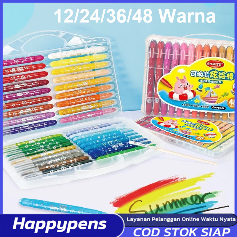 

Grasp Crayon Original 12/24/36/48 Warna Mata Sedang Silky Crayon Water Soluable Crayon Krayon Licin