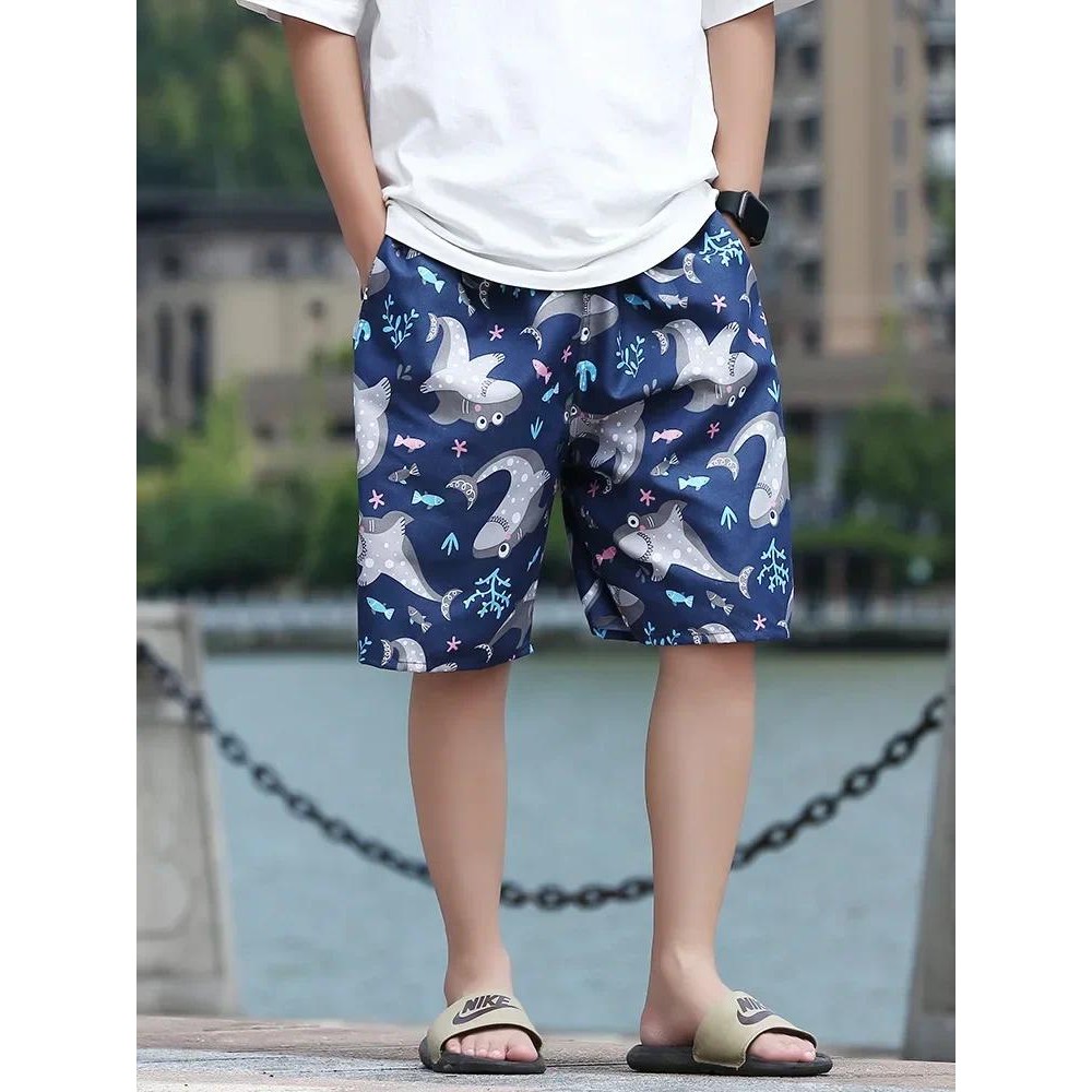 2024 NEW Summer Swim Shorts Plus Size For Men Flower Printed Beach Shorts Blue Shorts gym Pants Swim