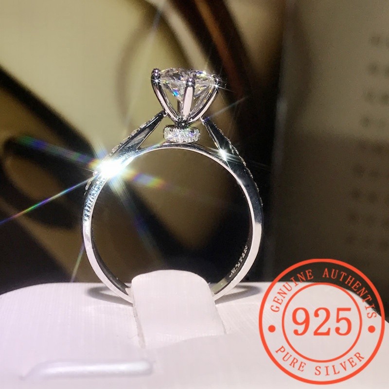 HuaLen Cincin Moissanite 2 Karat Pt950 Cincin Enam Cakar Emas Putih