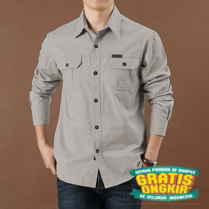 TPK/Kemeja lapangan Pria twoon army 100% orignal premium quality - Abu-abu, S/ bsar jumbo mantel jas