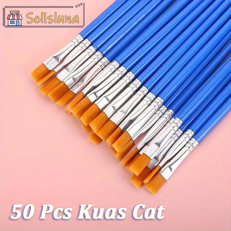 

Pus 50 pcs Cat Air Biru Ujung Datar Runcing Kuas Set Kuas Akrilik Kuas Nilon Kuas Seniman Cat Air