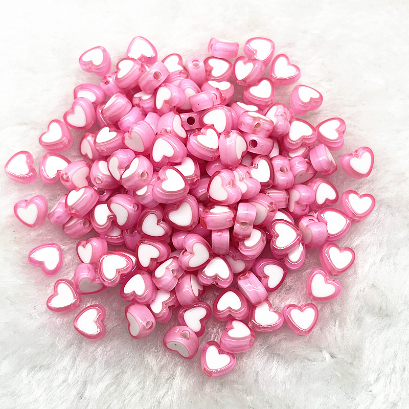 

50pcs 8x4mm pink Color Glossy Love Heart Acrylic Bead Loose Spacer Beads For Jewelry Making DIY Bracelet Accessories