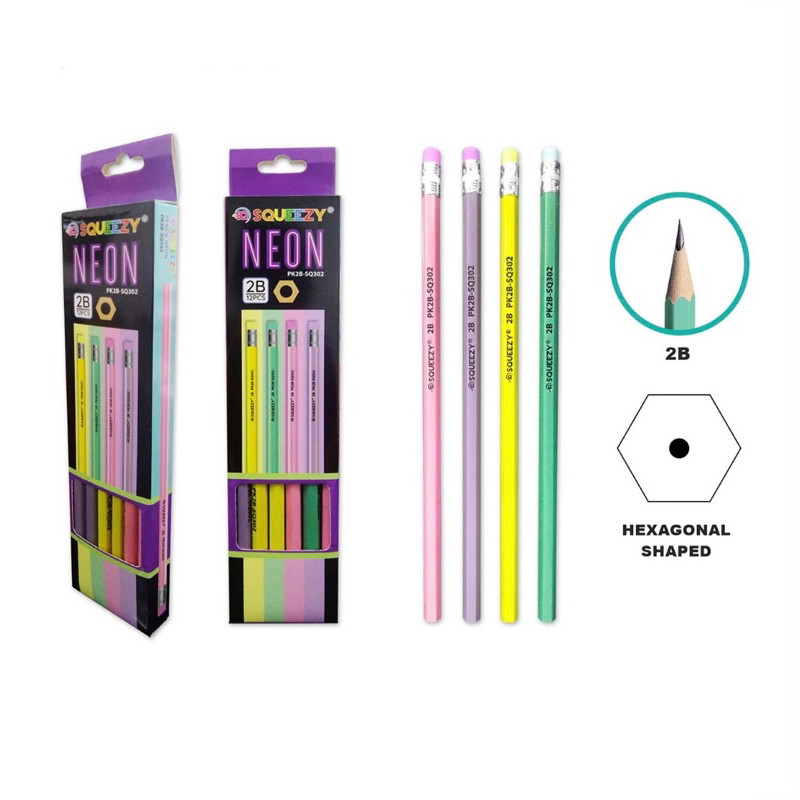 

Pack Pensil Squeezy Neon+Penghapus PK2B-SQ302 Isi 12 PCS
