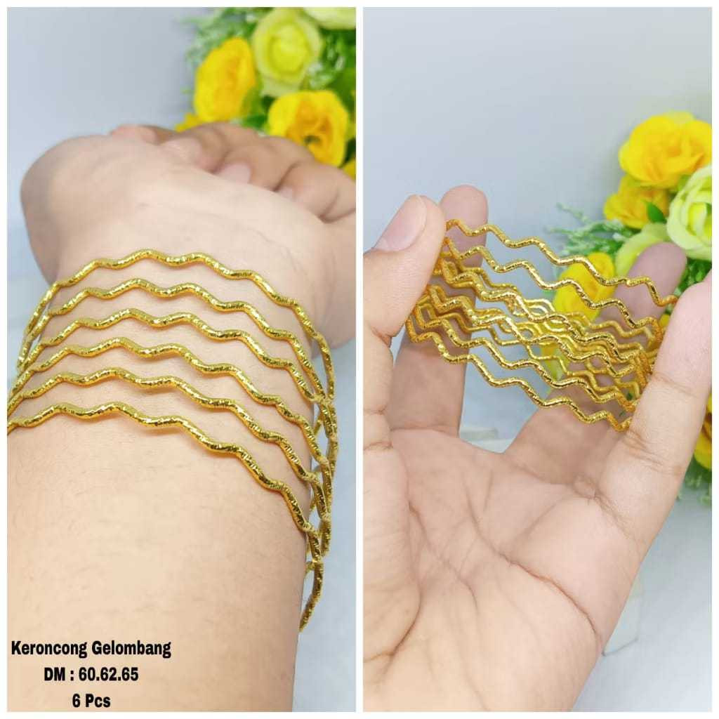 GELANG KERONCONG GELOMBANG ISI 6 PCS EMAS 24K ANTI KARAT