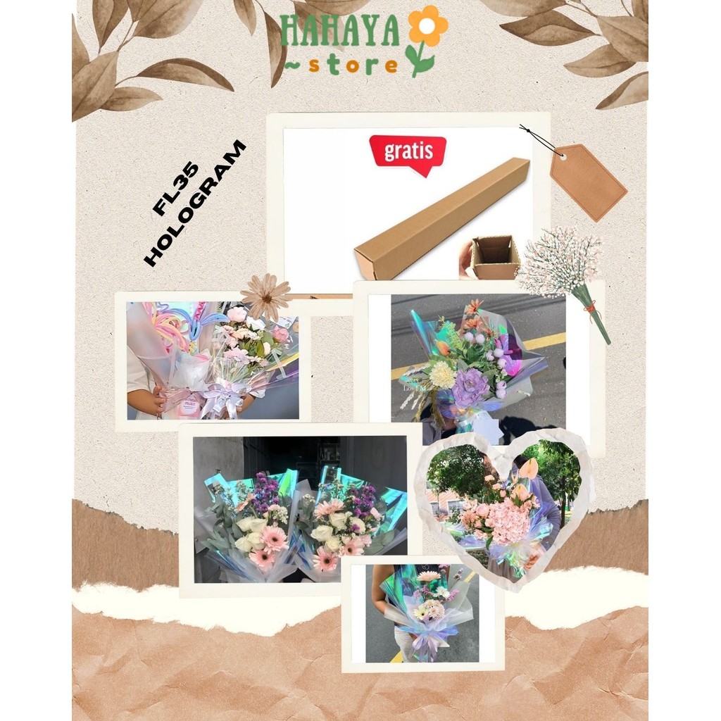 

HAHAYA - FL35 HOLOGRAM LEMBARAN Plastik OPP holographic rainbow transparent pelangi kertas bunga wrapping paper