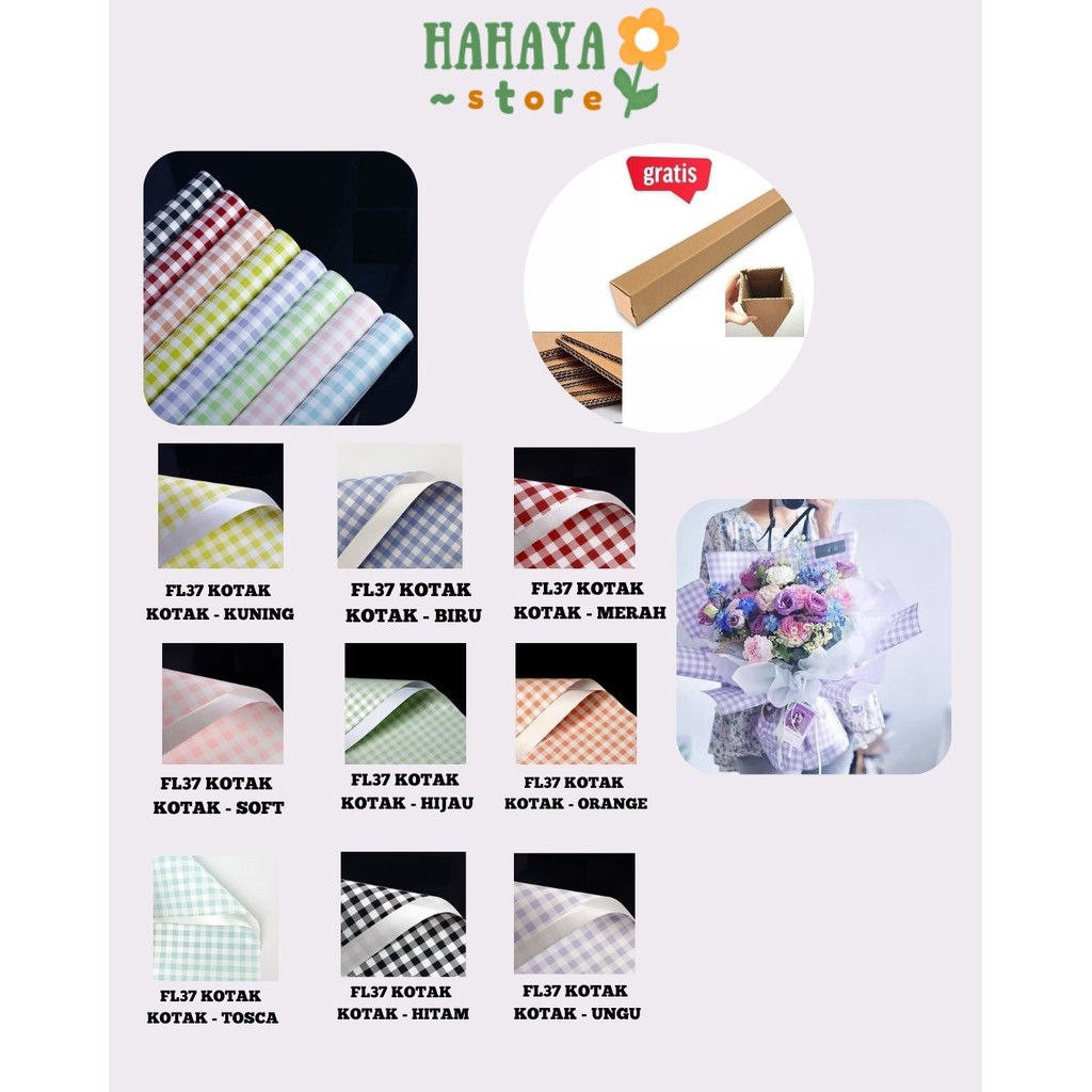 

HAHAYA - FL37 KOTAK KOTAK Kertas Bunga Paper Buket Motif Summer Plaid Kotak Kado Florist Cellophane