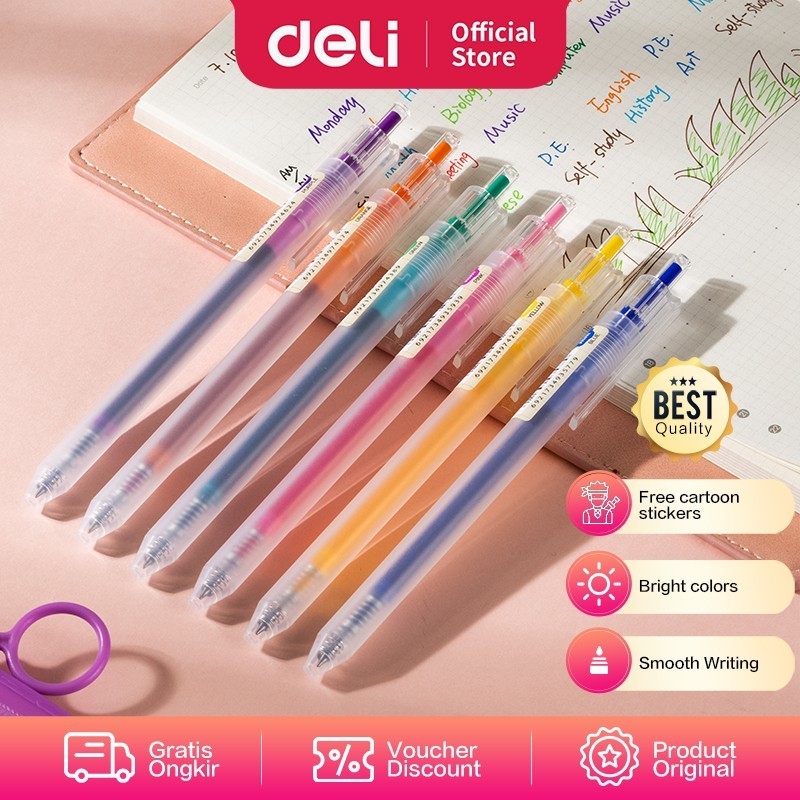 

Deli School Gel Pen / Pulpen Gel 0.5 mm 6 Warna Retracable EG118-6C