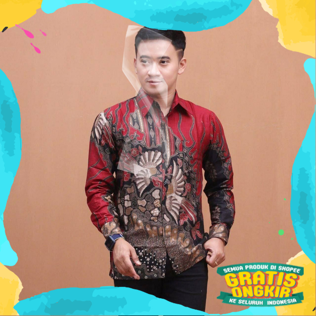 Merapi Batik - Baju Batik Lengan Panjang Model Terbaru Kondangan Maupun Pesta Merah Maron/ 2024