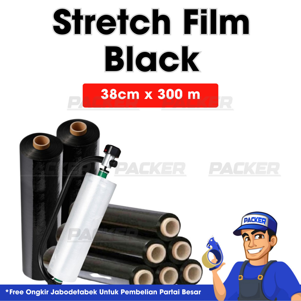 Plastik Hitam Wrapping Stretch Film Black Bolt Premium Delko Wrap