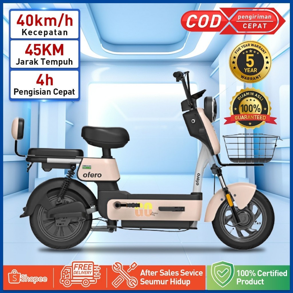 OFERO LEDO Sepeda listrik Dewasa Fashion Sepeda Listrik E-Bike Sepeda Motor Listrik 350w 48v12ah