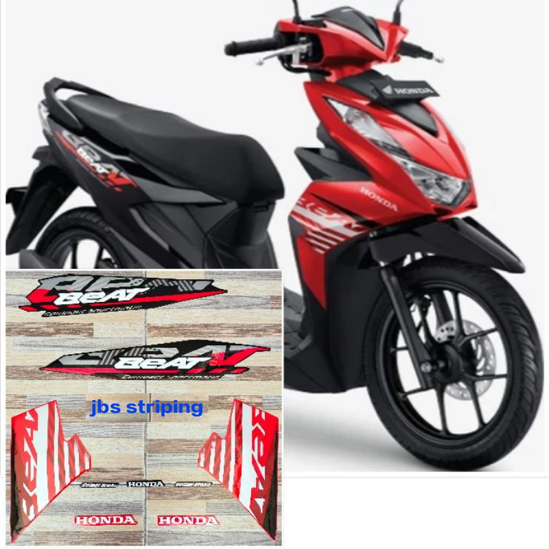 striping  Honda beat CBS funk red black merah hitam tahun 2021 stiker motor beat berkualitas