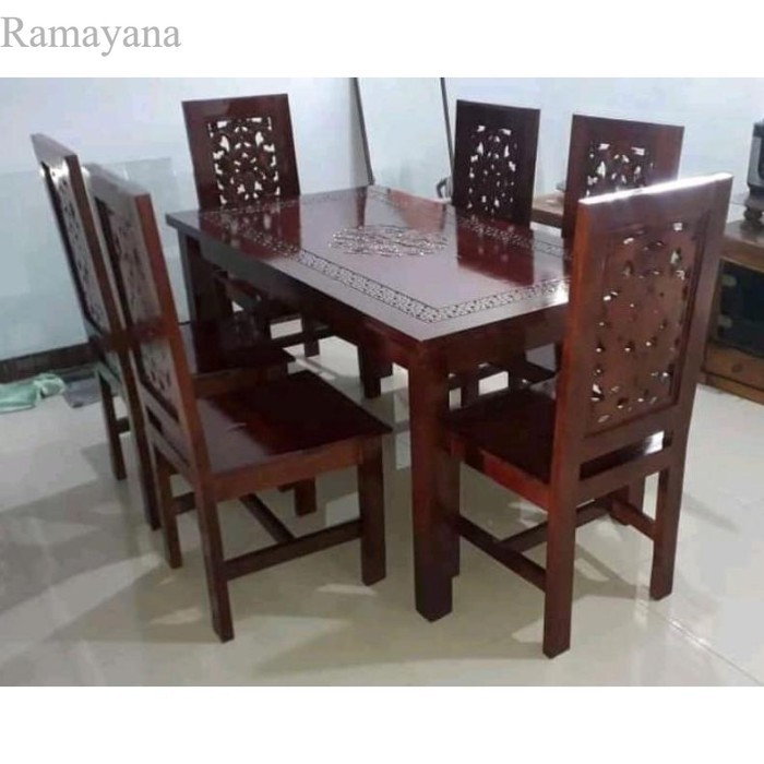 

Meja Makan Ukir Set 6 Kursi Kayu Solid Mr Murah . .. - 1 meja 4 kursi Murah