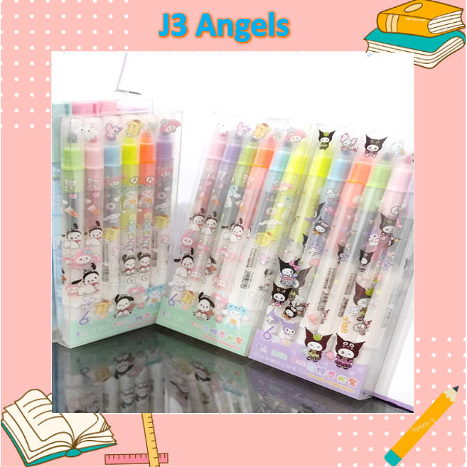 

J3 - Highlighter unik bisa di hapus set 6 pcs karakter sanrio