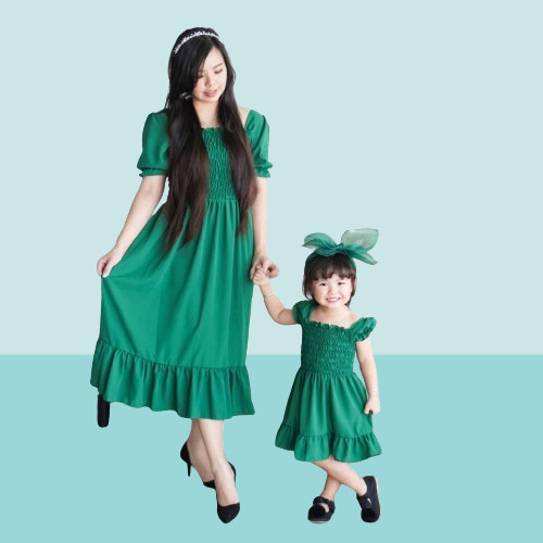 FREE DRESS KIDZ BAJU KEMBAR IBU DAN ANAK SABRINA KERUT PINGGANG KATUN RAYON PREMIUM