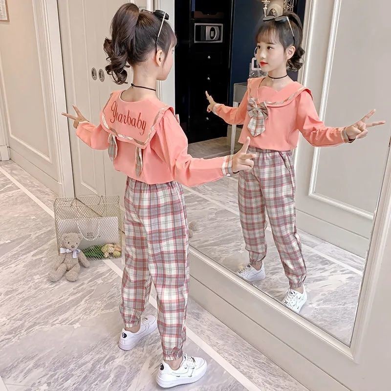 Girls' JK uniform new western-style top plaid pants two-piece set