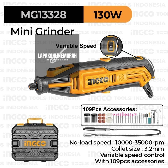 Mini Die Grinder (109-in-1) INGCO MG13328 Tuner Bor Gerinda Ukir Kayu
