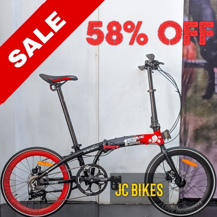 HOT PROMO SALE Sepeda Lipat Element Ecosmo 10 Speed 20" Alloy Sumpah Pemuda Edition - Black Red