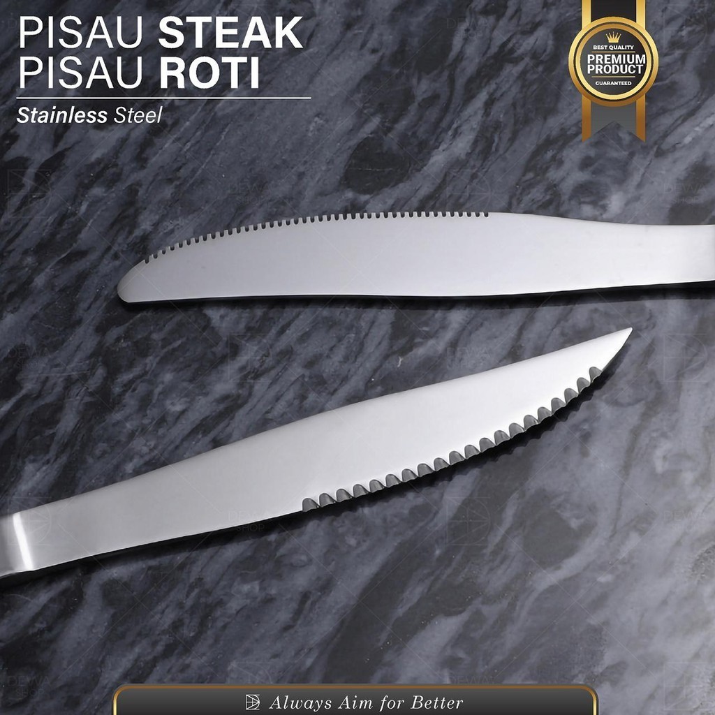 2pcs Pisau Steak Stainless Pisau Makan Selai Roti Oles Mentega Panjang Tebal Hotel