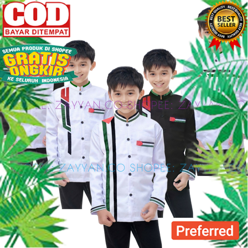 Baju Koko Palestina Anak Motif Model Terbaru 2023 Baju Muslim Taqwa Anak Cowok El-Rumi Alisan Premiu