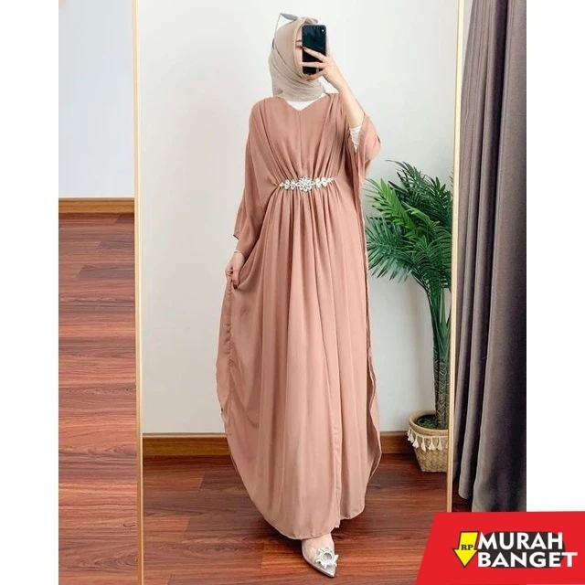 Baju lebaran cewek- Gamis Kaftan Ceruty Baby Doll Model Batwing Zipper Depan ( Busui Friendly ) Ada 