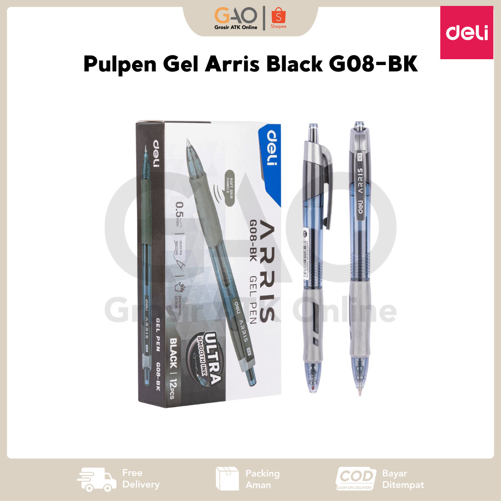 

Pulpen Gel Arris Black 0.5mm Deli Tinta Black G08-BK (1Pack Isi 12pcs)