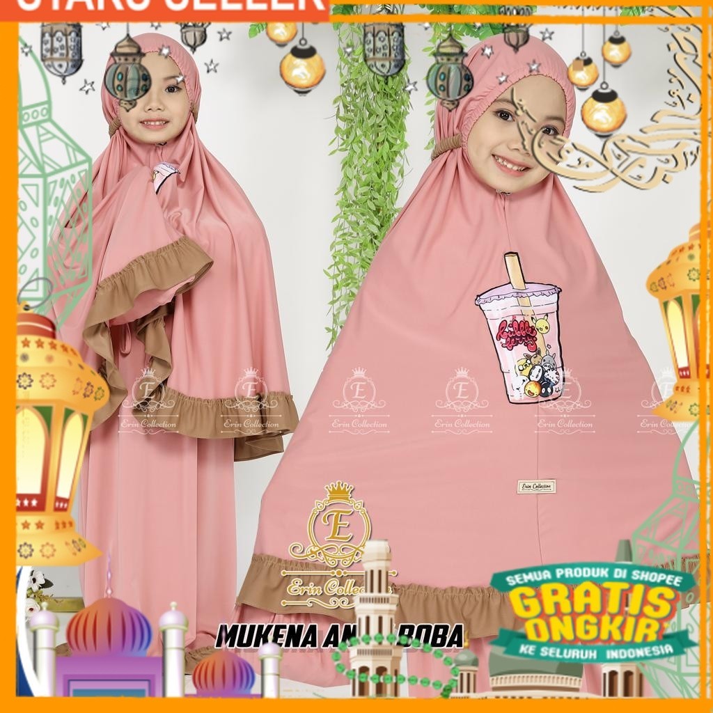 MUKENA ANAK KARAKTER BOBA / MUKENA ANAK BOBA/ Pink Dusty Fanta Merah muda