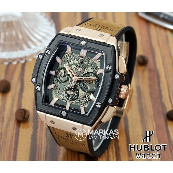 BEST SELLER Jam Tangan Pria - Jam Cowok - Arloji HUBLOT Senna Chronograph Leather Men Watch TERMURAH TERLARIS HADIAH KADO