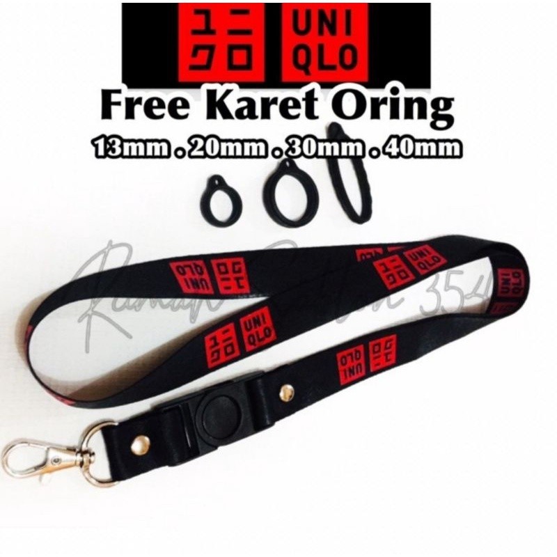 

lanyard UNIQLO / gantungan kunci distro / tali lanyard hitam / gantungan leher name tag kartu nama id card / pods / gantungan handphone