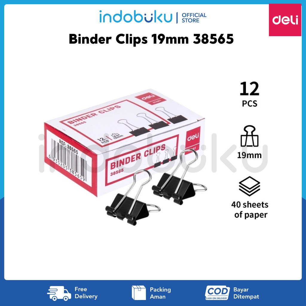 

Binder Clips Deli 19mm 38565 (1 Box Isi 12pcs)