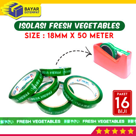 

[Paket 16 Biji] Selotip Lakban Isolasi FRESH VEGETABLES Buah Sayur (18mm x 50 Meter)