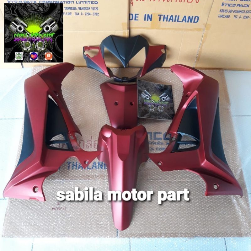 Full Set Cover Body Sayap Depan Honda Supra X 125 R Batman Warna Hitam Doft Dan Marun Doft
