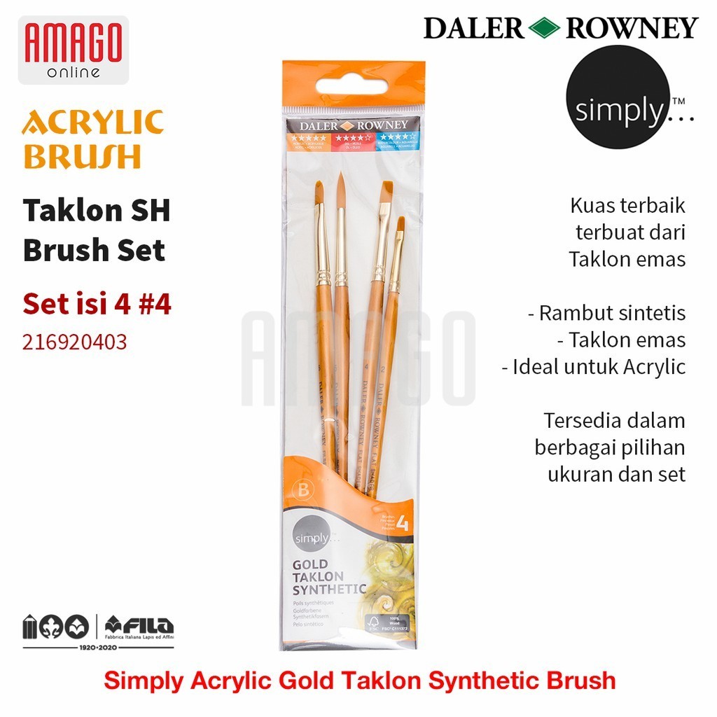 

DALER-ROWNEY Simply Acrylic Gold Taklon Brush Set 4 pcs #4 - 216920403