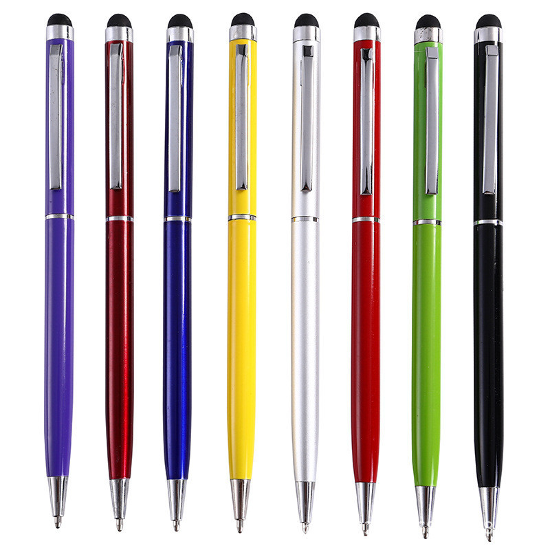 

Pen Stylus Layar Sentuh 2 In 1 Pena Stylus Kapasitif Logam Banyak Warna Desain Baru dengan Logo Kustom