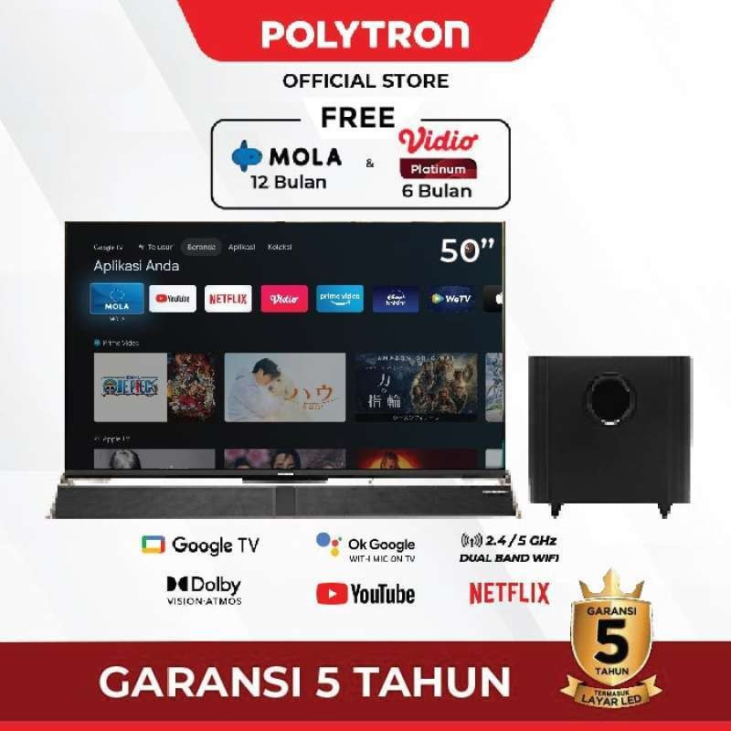 promo spesial ramadhan LED TV Polytron Smart Cinemax Soundbar Google TV 50 Inch PLD 50BUG5959