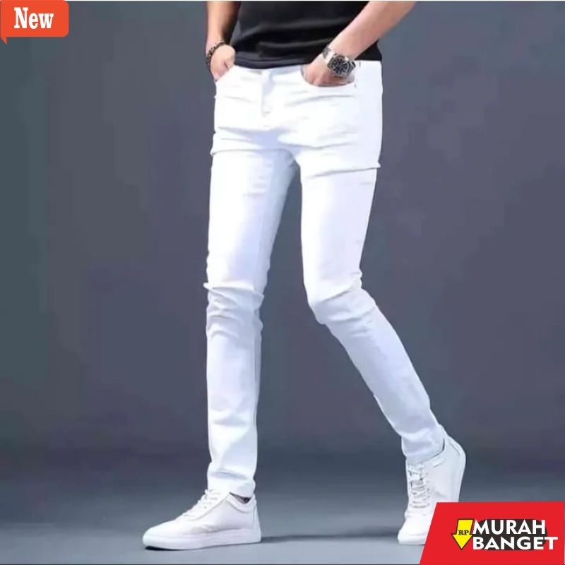 Celana denim pria- CELANA PANJANG JEANS PRIA PUTIH POLOS / CELANA SKINNY SLIMFIT PUTIH POLOS