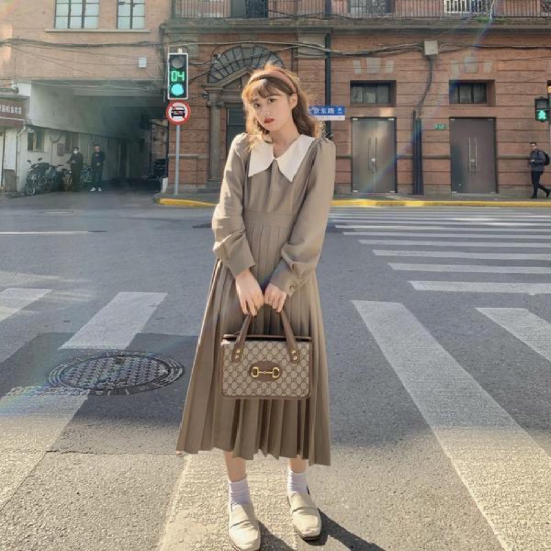 Dress  Tema Vintage Korea Style Fashion Kerah Segi M527