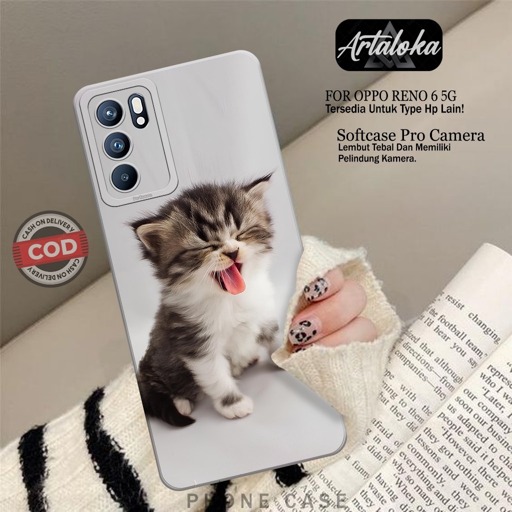 Softcase Hp Oppo Reno 6 5G Fashion Case Kucing Case Oppo Reno 6 5G Silikon TPU Pro Camera Casing Opp